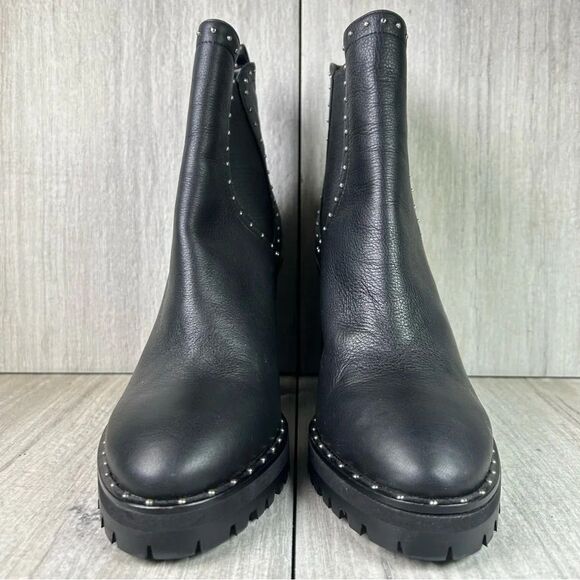 Rebecca Minkoff Edolie Studded Black Leather Block Heeled Boots Women’s Size 9.5 - Picture 4 of 10